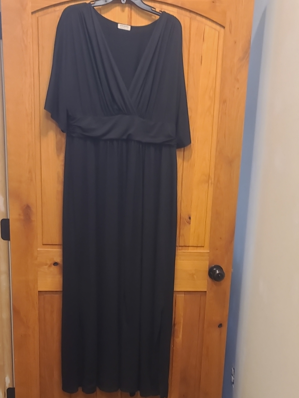 Kiyonna Black V-Neck Maxi Dress with Draped Waist